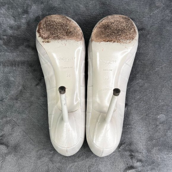 YSL Yves Saint Laurent Peep Toe Pump Light Gray Putty Leather Stiletto 38 US 8 - Picture 6 of 10